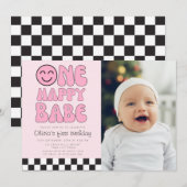 ハッピー ベイビー ハッピー フェイス ピンク フォト 招待状 (正面/裏面)