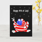 ハッピー・ホッピー・カエル平和7月4日の独立 カード (黄色い花)