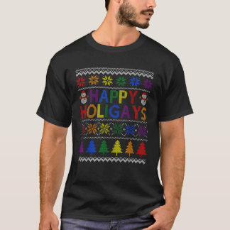 ハッピー ホリゲイズ レインボー LGBT ゲイ フラッグ ださい クリスマス Tシャツ