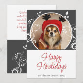ハッピー ホリデイズ グレー 植物 犬 名前 写真 シーズンカード (正面/裏面)