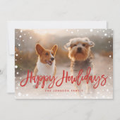 ハッピー ホリデイズ スノー レッド | ペットのクリスマス写真 シーズンカード (正面)