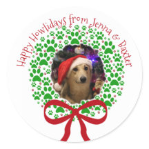 ハッピー ホリデイズ ポー プリント クリスマス リース フォト