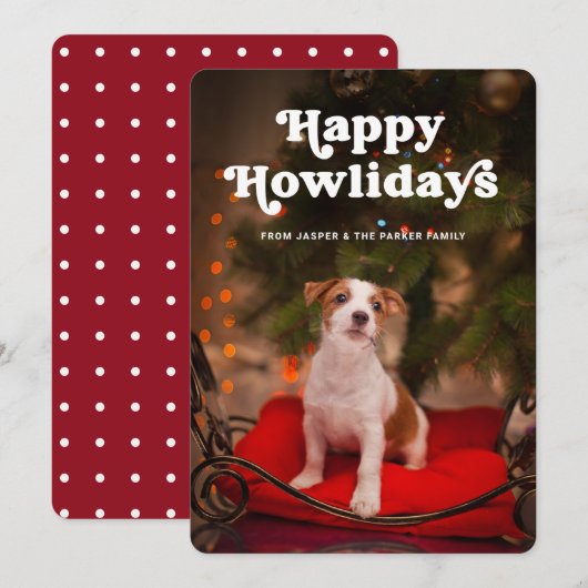 ハッピー ホリデイズ | 愛犬の写真と楽しいクリスマス シーズンカード (正面/裏面)