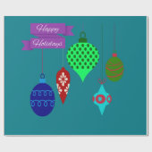 ハッピー ホリデーとハンギング オーナメント パープル バナー ラッピングペーパー (フラット)