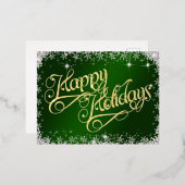 ハッピー ホリデーズ エメラルド グリーン タイポグラフィ ダイヤモンド 箔シーズンポストカード (正面/裏面)