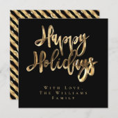 ハッピー ホリデーズ エレガント ブラックとゴールドのクリスマス シーズンカード (正面/裏面)
