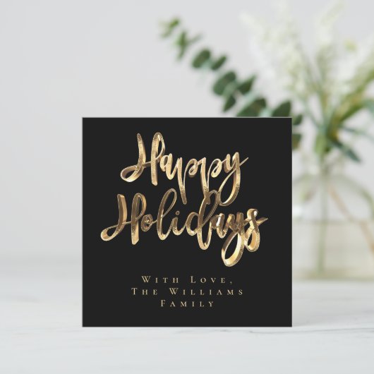 ハッピー ホリデーズ エレガント ブラックとゴールドのクリスマス シーズンカード (スタンド正面)