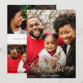 ハッピー ホリデーズ ゴールド シンプル フォト ホリデー カード (正面/裏面)