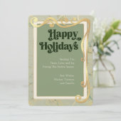 ハッピー ホリデーズ セージグリーンとゴールドのフォトカード シーズンカード (スタンド正面)