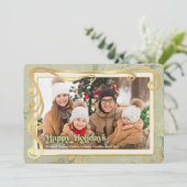 ハッピー ホリデーズ セージグリーン & ゴールド フォト カード (スタンド正面)