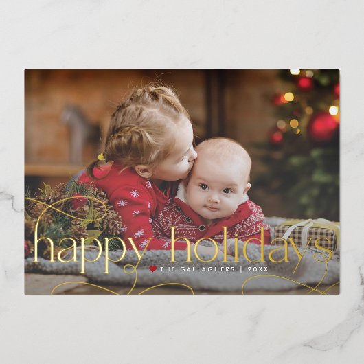 ハッピー ホリデーズ フォト カード ゴールド フォイル ホリデー カード (正面)