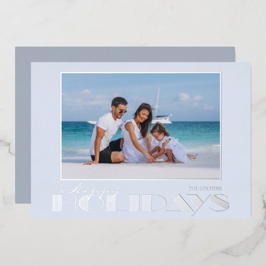 ハッピー ホリデーズ フォト シルバー 箔シーズンカード (正面/裏面)