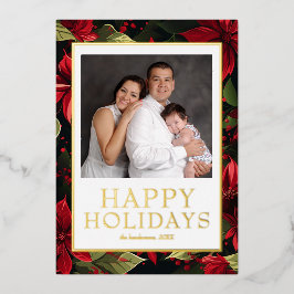 ハッピー ホリデーズ フォト ポインセチア ゴールド フォイル 箔シーズンカード