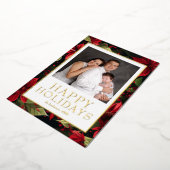 ハッピー ホリデーズ フォト ポインセチア ゴールド フォイル 箔シーズンカード (回転した状態)