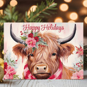 ハッピー ホリデーズ フラワリー ハイランド カウ クリスマス