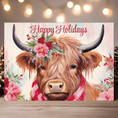 ハッピー ホリデーズ フラワリー ハイランド カウ クリスマス