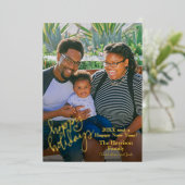 ハッピー ホリデーズ 赤 写真入り ゴールド カード (立ち正面)