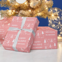 ハッピー・ホリデー・クリスマスピンク ラッピングペーパー