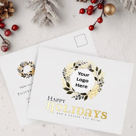 ハッピー・ホリデー・ゴールドリース クリスマス ビジネス 箔シーズンポストカード
