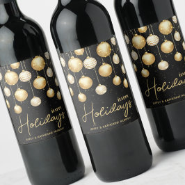 ハッピー ホリデー ゴールド クリスマス オーナメント ブラック ワインラベル