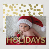 ハッピー ホリデー ゴールド フォイル & ブラック モダン フォト シーズンカード (正面/裏面)