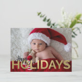 ハッピー ホリデー ゴールド フォイル & ブラック モダン フォト シーズンカード (スタンド正面)