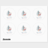 ハッピー・ホリデー、サンタクロース、松の木 ラウンドシール (シート)