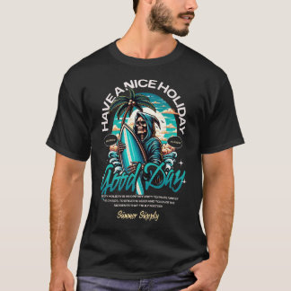 ハッピー・ホリデー・サーフ・スカル・サマー・デザイン Tシャツ