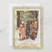 ハッピー ホリデー セージグリーンとゴールドのフォトカード シーズンカード (正面)