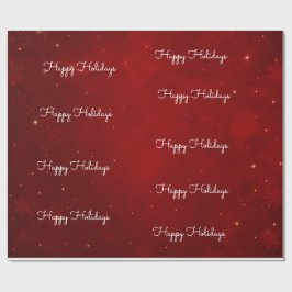 ハッピー・ホリデー・チェック柄・クリムゾンレッドのクリスマス ラッピングペーパー