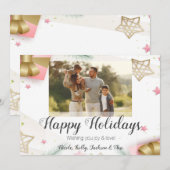 ハッピー ホリデー ピンクとゴールドの写真 & オリジナル テキスト シーズンカード (正面/裏面)