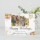 ハッピー ホリデー ピンクとゴールド フォト & オリジナル テキスト シーズンカード (スタンド正面)