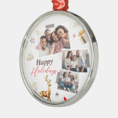 ハッピー ホリデー ファミリー スリー フォト コラージュ メタルオーナメント (左)