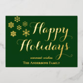 ハッピー ホリデー、フォト グリーン パーソナライズド フォイル カード (正面)