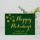 ハッピー ホリデー、フォト グリーン パーソナライズド フォイル カード (立ち正面)