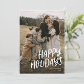 ハッピー ホリデー モダン レタリング シンプル ワン フォト シーズンカード (スタンド正面)