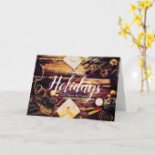 ハッピー ホリデー ラスティック アート グリーティング カード (黄色い花)