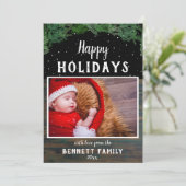 ハッピー ホリデー ラスティック ウッド モダン クリスマス フォト (スタンド正面)