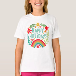 ハッピー・ホリデー・レインボー・かわいい手描きカラフル Tシャツ