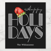 ハッピー ホリデー レトロ タイポグラフィー ブラック ワインラベル (シングルラベル)