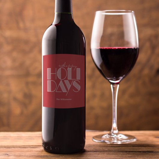 ハッピー ホリデー レトロ タイポグラフィー 赤 ワインラベル