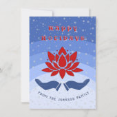 ハッピー ホリデー ロータス フラワー カスタム テキスト 青 シーズンカード (正面)