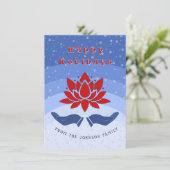 ハッピー ホリデー ロータス フラワー カスタム テキスト 青 シーズンカード (スタンド正面)