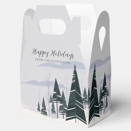 ハッピー ホリデー 冬の木 現代のクリスマス パーティー フェイバーボックス (オープン)