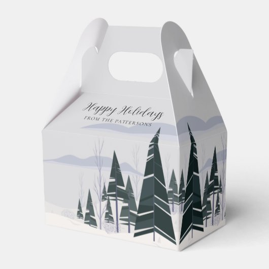 ハッピー ホリデー 冬の木 現代のクリスマス パーティー フェイバーボックス (正面サイド)