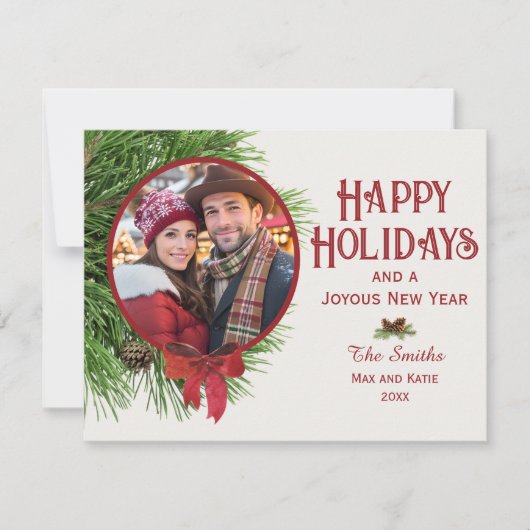 ハッピー ホリデー 松の飾り フラット シーズンカード (正面)