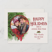ハッピー ホリデー 松の飾り フラット シーズンカード (正面/裏面)