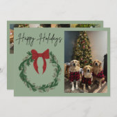 ハッピー ホリデー 花輪 フォト カード (正面/裏面)