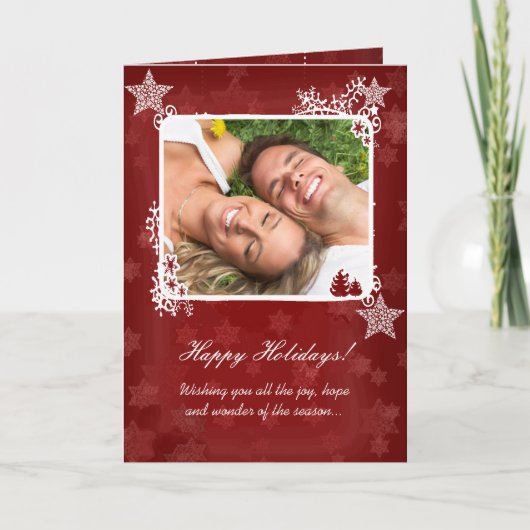 ハッピー ホリデー 赤い星 あなたの写真カード シーズンカード (正面)