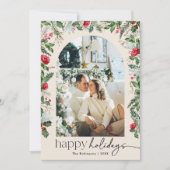 ハッピー ホリデー 1 枚の写真 ボタニカル アーチ モダン ボーホー シーズンカード (正面)